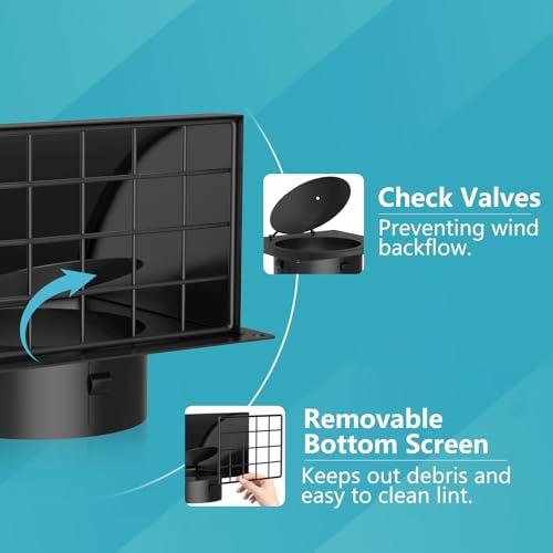 Image of 4 Inch Dryer Vent Cover Outside, HG Power Metal Exterior Vent Cover with Removable Screen & Cushioned Non-Return Flap, Air Wall Vent for House, Range Hood, AC, Opening Diameter: 3.81 inch Black