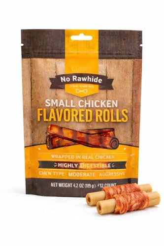 No Rawhide Chicken Rolls for Dogs & Puppies Grain Free Highly Digestible Dog Chews (12 Rolls) No Hide Dog Treats Rawhide Free Chicken Wrapped Long Lasting Dog Bones Natural Chew (Packaging May Vary)