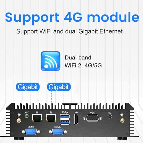 Image of Rugged Fanless Industrial Mini PC, Desktop Computer Core i5-4200U 1.6-2.6GHz, Win-10 Pro, 16G RAM, 256G SSD, 2xNICs, 2xCOM RS232, HDMI /VGA Port, 4xUSB3.0, WiFi, Auto Power On, Full Metal Case