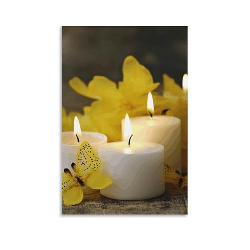 Toile murale papillon jaune 60x90 cm suspendue avec bougies