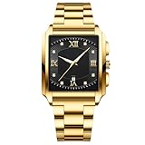 RORIOS Orologio Quadrati da Uomo Orologio da Polso Quarzo Impermeabile Orologio Elegante Diamante Orologio Semplice Luminosi Cinturino Acciaio Inossidabile oro nero A