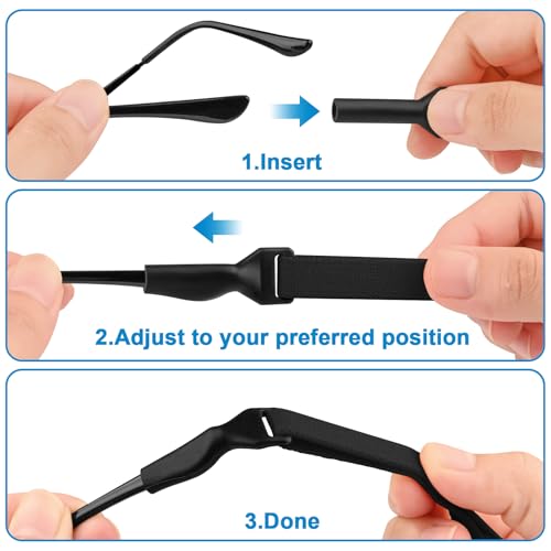 حزام نظارة قابل للتعديل لحمل النظارات حول الرقبة للرجال والنساء والأطفال، 4 قطع (أسود + أسود + أسود + أسود)