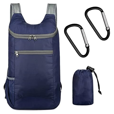 1 Piece Foldable Backpack Ultra Light Waterproof, Folding Bag Travel Bag Backpack with 2 Pieces Carabiner for Outdoor Hiking Camping Travel Rock Climbing and Water Sports Men Women Cover
