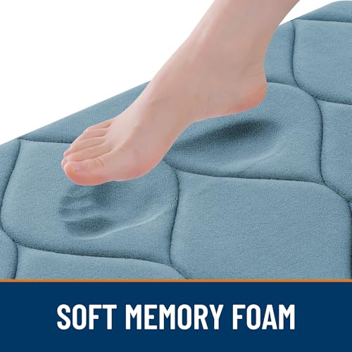 Image of Smiry Memory Foam Bath Mat 30x20, Ultra Soft Absorbent Bathroom Rugs | Airy Blue, Plush Quick Dry and Machine Washable Cushion Bath Mats for Bathroom, Shower, Tub & Home Decor