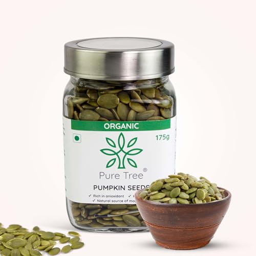 Image of Pure Tree Certified Organic Pumpkin Seeds | 175 g | Glass Jar | Kaddu ke Beej | Seeds for Eating Good Source Of Omega 3 | Raw Pumpkin Seeds Superfood