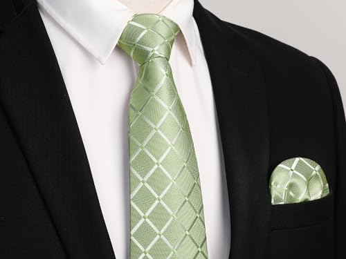 Image of Enlision Ties for Men Plaid Stripe Tie Handkerchief Woven Classic Formal Necktie Pocket Square Clip Set