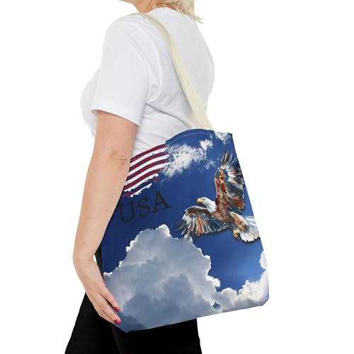 American Flag and Bald Eagle Tote Bag, Patriotic Shoulder Bag, USA Flag Shopping Bag, Independence Day Tote, Fourth of July2