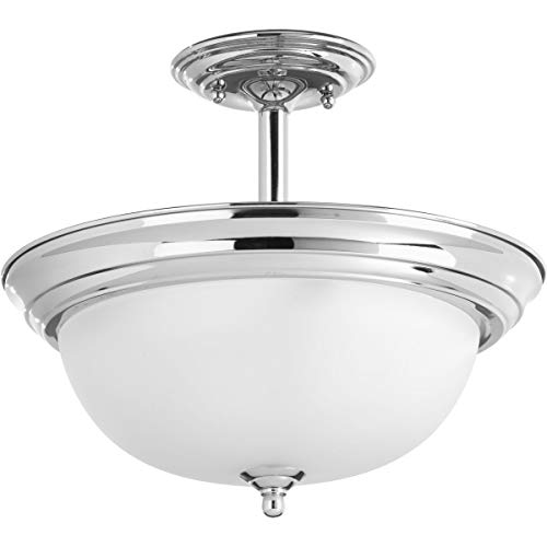 Progress Lighting 2-Light Ceiling Light, Semi-Flush Mount or Hanging Ceiling Light Fixture for Interior Kitchen Lights or Hallway, 13-3/16" by 11-5/16", Polished Chrome, Etched Glass Shade by Progress Lighting - Used condition - US$51.36