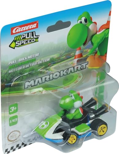 Image of Carrera Pull & Speed 15818406 Official Licensed Kids Mario Kart Toy Car Pull Back Vehicle for Ages 3 and Up - Yoshi