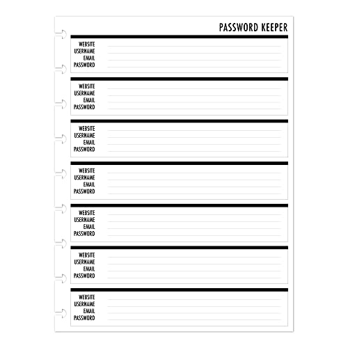 Classic Size Password Keeper Insert for Disc-Bound Systems, 9 Discs, 7' x 9.25', Website, Username,...