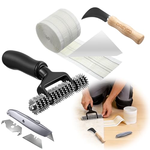 Dreyoo Upgraded Carpet Repair Kit with 5 Star Wheel Seam Roller 4 x 30FT Carpet Seam Tape Carpets Knife & Heavy Duty Cutter Heatles Carpets Repair Tools for DIY Rug Patching & Floor Maintenance