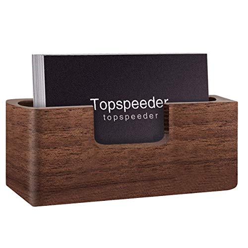 1 Pack Wood Business Card Display Holder, Professional Brown Walnut Cards Case for Desk Desktop Single Compartment Wooden Name Card Stand for Tables Organizer Index Card Filing (Rectangle)