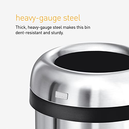Image of simplehuman 60 Liter / 16 Gallon Bullet Open Top Trash Can, Commercial Grade Heavy Gauge, Brushed Stainless Steel