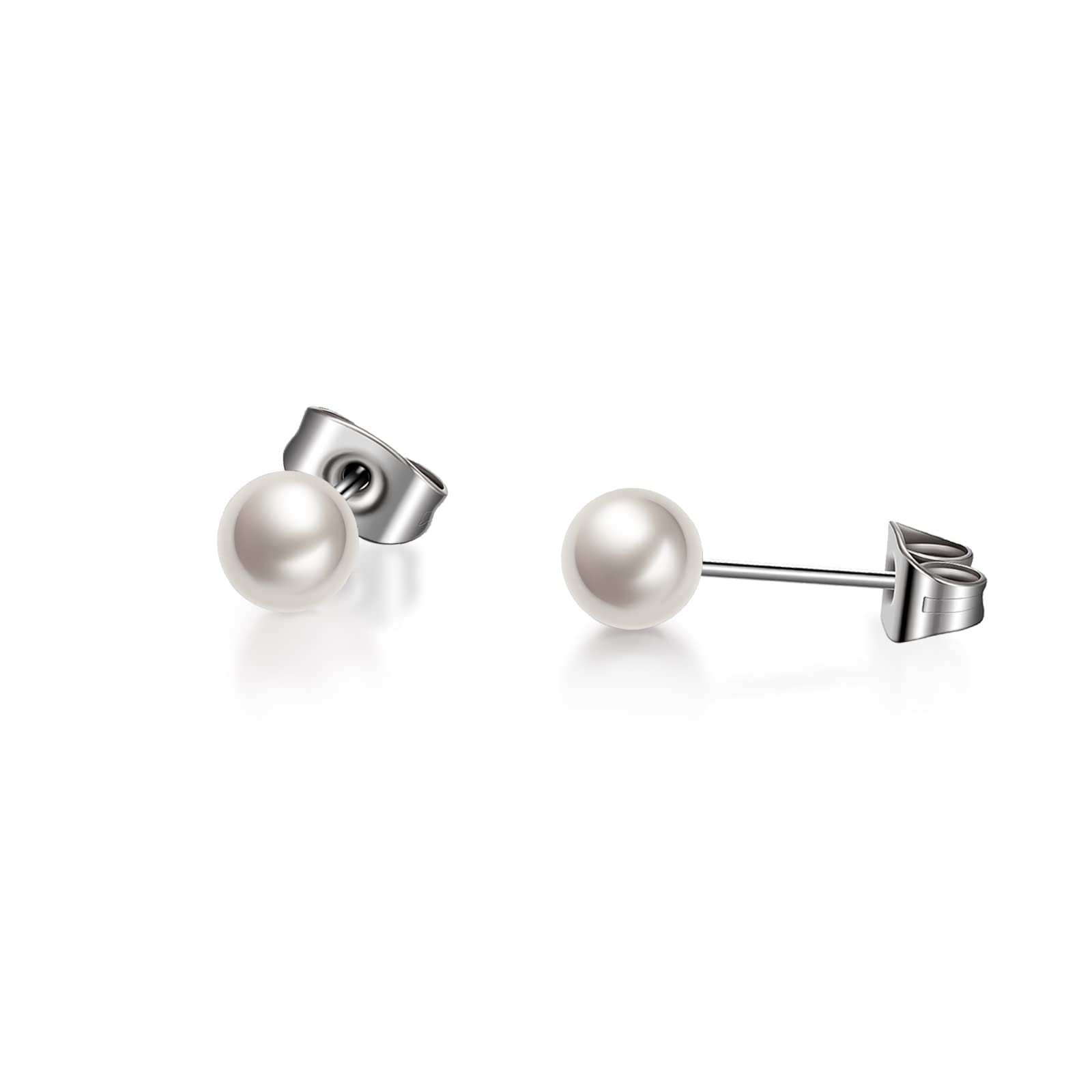 TGNEL Titanium Studs Earrings White/Pink Pearl Earrings for Women, Round Ball Hypoallergenic Earrings for Sensitive Ears 4-8mm