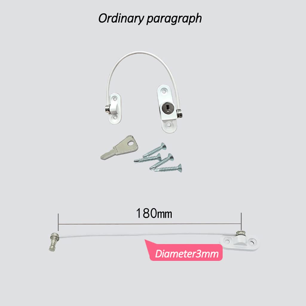 Cerraduras de ventana, restrictor de ventana, Restrictor de ventana bloqueable con llaves y tornillos, Cerradura de seguridad del restrictor de cable de puerta y ventana, Cable de seguridad de segurid