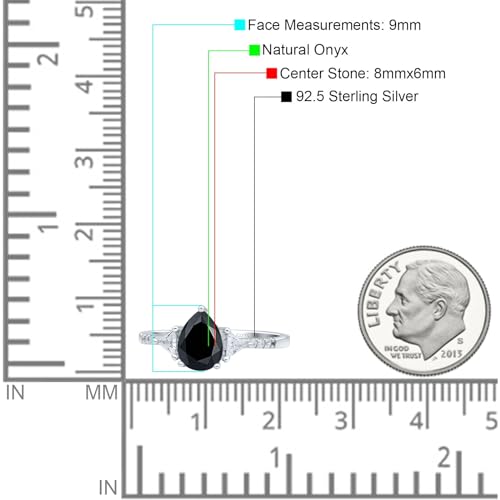 Art Deco Pear Teardrop Natural Black Onyx Vintage Style Triangular Cubic Zirconia Wedding Engagement Ring Solid 925 Sterling Silver Gift For Her4