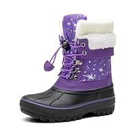 DREAM PAIRS Boys Girls Snow Boots Water-Resistant Outdoor Warm Cozy Anti-Slip Mid Calf Faux Fur Lining Insulated Winter Shoes for Little/Big Kids,Size 13 Little Kid,Purple,KMONTE-1