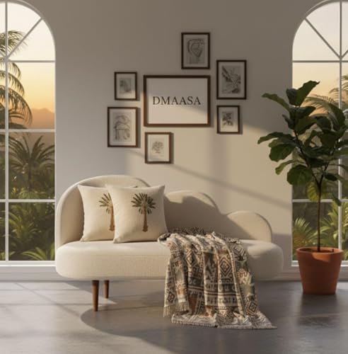 Image of Palm Tree Cotton Jute 3 pcs Cushion Cover Set for Decorative Sofa Throw - 40x40 cm Covers, Beige (3 Cushion Cover, 16x16 Inch)