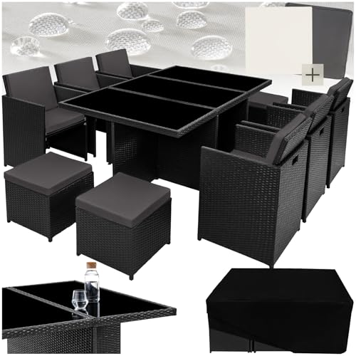 tectake® Salon de Jardin Exterieur en Résine Tressée Poly Rotin Salon de Jardin Table 10 Personnes Fauteuil Exterieur Encastrable Aluminium, 2 Sets de...