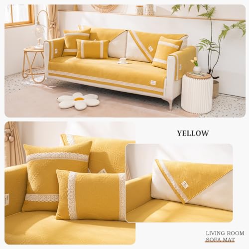 Funda sofá algodón antideslizante amarillo para protector de sofás seccionales lavable 90x160 3
