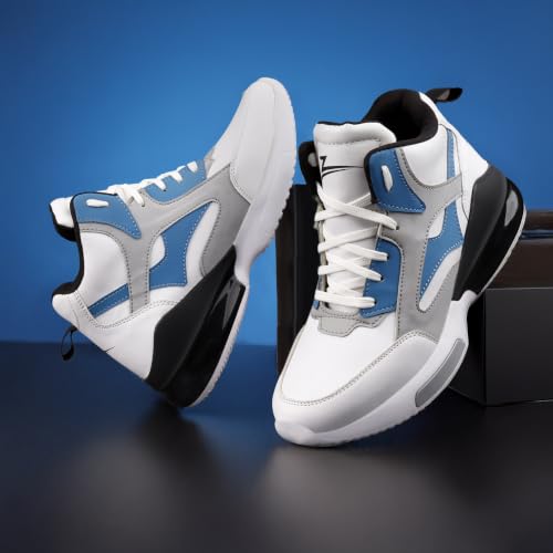 Image of Zixer High Top Sneakers for Men | Stylish Casual Basketball Inspired Shoes for Men | Lace-Up Ankle Length Fashion Sneakers | Lightweight Comfortable Walking Shoes for Men