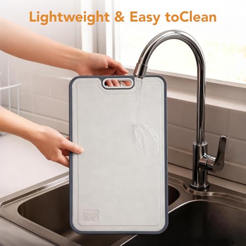 Tabla de Cortar de Titanio para Cocina, 2 en 1 con Doble Cara: Titanio Puro de Grado Alimentario y Polipropileno con Paja de Trigo, Fácil de Limpiar, Tamaño Grande 40,6 cm x 27,9 cm miniatura 5