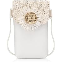 Soleebee Bolso bandolera para teléfono móvil de piel sintética trenzada, estilo boho, para mujer, con correa para el hombro extraíble, para teléfono móvil de menos de 7 pulgadas, margaritas blancas.