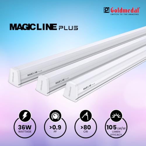 Image of Goldmedal Magicline Plus 36W LED Batten for Living Room, Bedroom - Cool Day Light (6500K) | High Lumens Light Output | Energy Efficient Tubelight for Home | Polycarbonate housing | Pack of 4