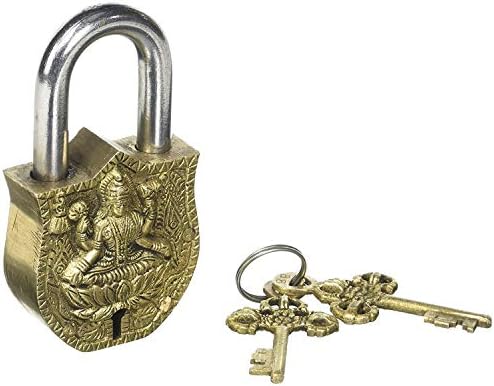 Brass Padlock - Lock with Keys - Working Functional - Brass Made Golden Laxmi Padlock.