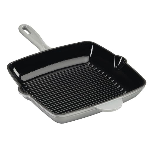 Cooks Professional 26cm Cast Iron Skillet Pan | Square Heavy Duty Grill Griddle Frying Pan with Enamel Interior | Oven Safe to 260°C, Induction & All Hob Compatible | PFAS, PFOA & PTFE-Free | Grey