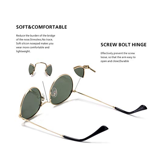 Image of Small Round Polarized Sunglasses Retro Men Women Mirrored Lens Metal Frame Circle Sun Glasses Shades