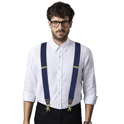 Image of Suspenders for Men, Adjustable Suspenders Gold Clip with Elastic Straps Y-Back Construction Heavy Duty for Work