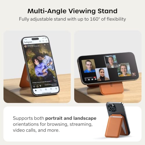 Image of Satechi Magnetic Magsafe Wallet and Double Flap Stand, iPhone Wallet with 4 Card Slots, Front Flap NFC Pass Through for iPhone 15, iPhone 14, iPhone 13, iPhone 12 - Vegan Leather, Orange