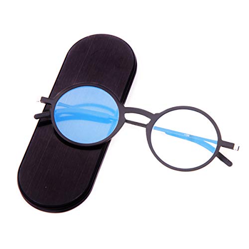 NASUN Ultra Thin Reading Glasses Blue Light Blocking Lightweight Thin Eyeglass + Magnetic Case (HS015-Black, 3.50x)