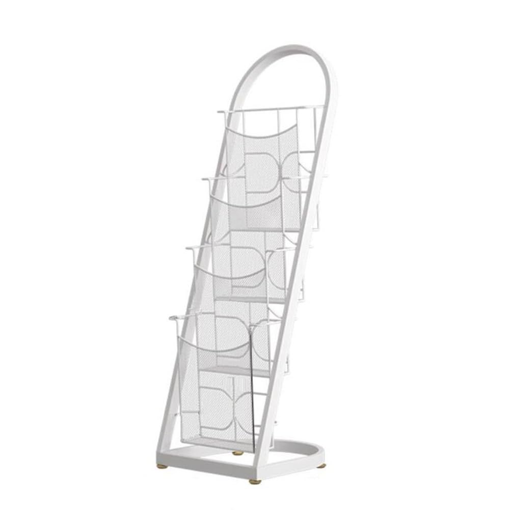 Porte-revues sur pied en métal blanc pour ranger les magazines encombrants