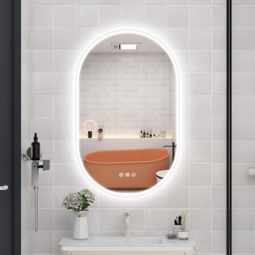 STARLEAD-US STARLEAD 32"x20" Oval LED Bathroom Mirror with Bluetooth Speaker, Dimmable Lighting, 3 Color Modes, Anti-Fog, Touch Control Wall Mounted Vanity Mirror