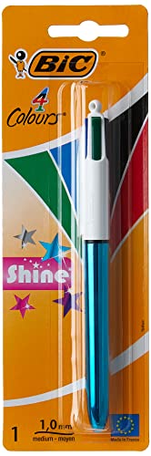 Bic 4 Colores Shine Bolígrafo Retráctil Punta Media (1,0 Mm) – Colores Metálicos Surtidos, Blíster De 1 Unidad
