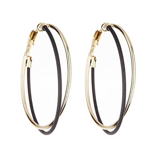 Boucles d'oreilles clips - Plaqué or avec des cerceaux en noir et or - Créoles - Della par Bello London