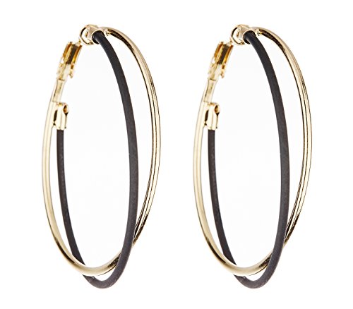 Boucles d'oreilles clips - Plaqué or avec des cerceaux en noir et or - Créoles - Della par Bello London