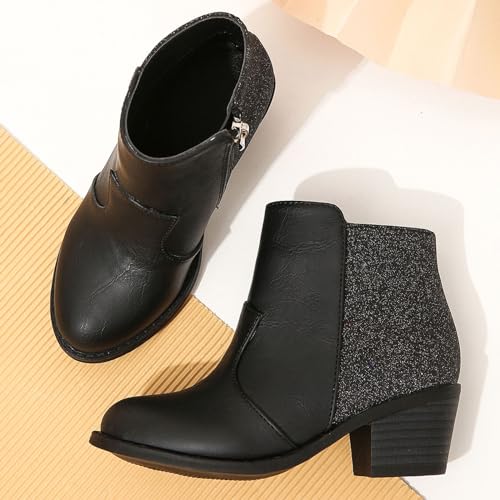 IWIHMIV Toddler Girl Ankle Boots Thick Heel Square Heel Short Ankle Boots Comfortable Ankle Boots Side Zipper4