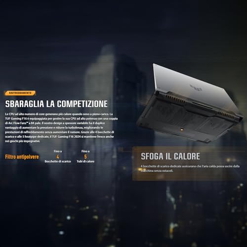 TUF Gaming F16, Notebook con Monitor 16" FHD AG, 165Hz, Intel Core 13esima Gen i7-13650HX, RAM 32GB DDR5, SSD M2 750GB,NVIDIA GeForce RTX 4050 6GB, Win 11 Pro,Tastiera RGB - Notebook - Immagine 5