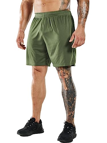 MIER Shorts masculinos de secagem rápida atlético/futebol/basquete sem bolsos, sem forro, corrida, t