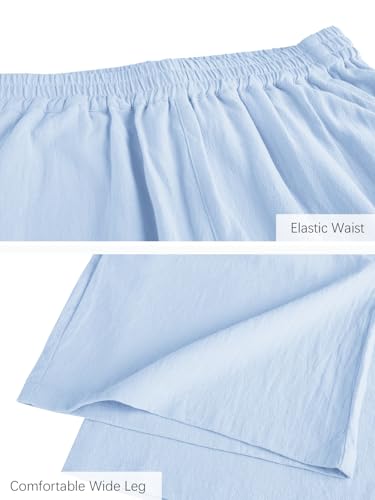 Image of ECUPPER Womens Cotton Cropped Pants Loose Fit Wide Leg Trousers | Casual, Plus Size, Elastic Waist, Capri, 100% Cotton, Slant Pockets, High Rise Waist, Lounge Pants