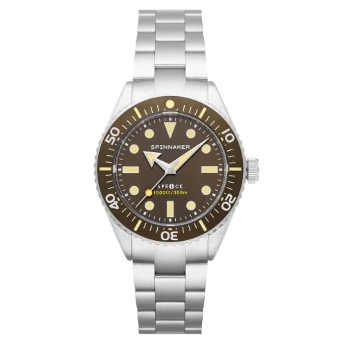 Spinnaker Mens 40Mm Spence Automatic Hickory Brown Watch With Solid Stainless Steel Bracelet Sp-5097-33
