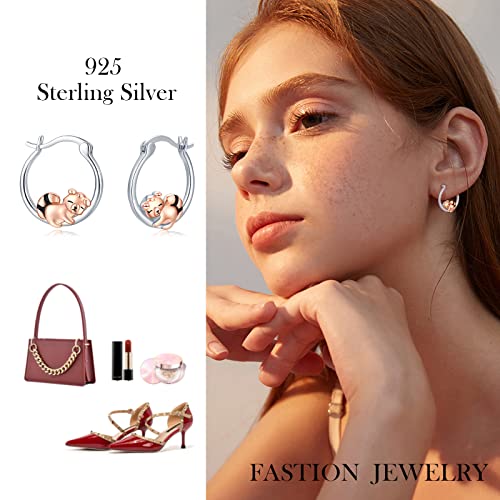 Raccoon Earrings Sterling Silver Red Panda Earrings Hypoallergenic Hoop Earrings For Girls Sensitive Ears Raccoon Jewelry Christmas Gifts For Women Daughter #TOP1