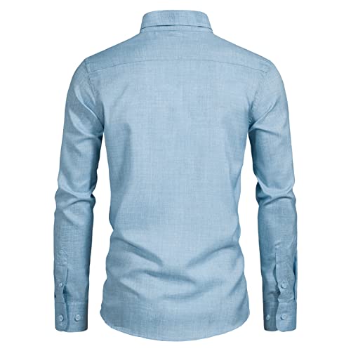 Sir7 Men's Long Sleeve Linen Shirts Casual Button Down Beach Quick Drying Shirts Blue Medium #TOP2
