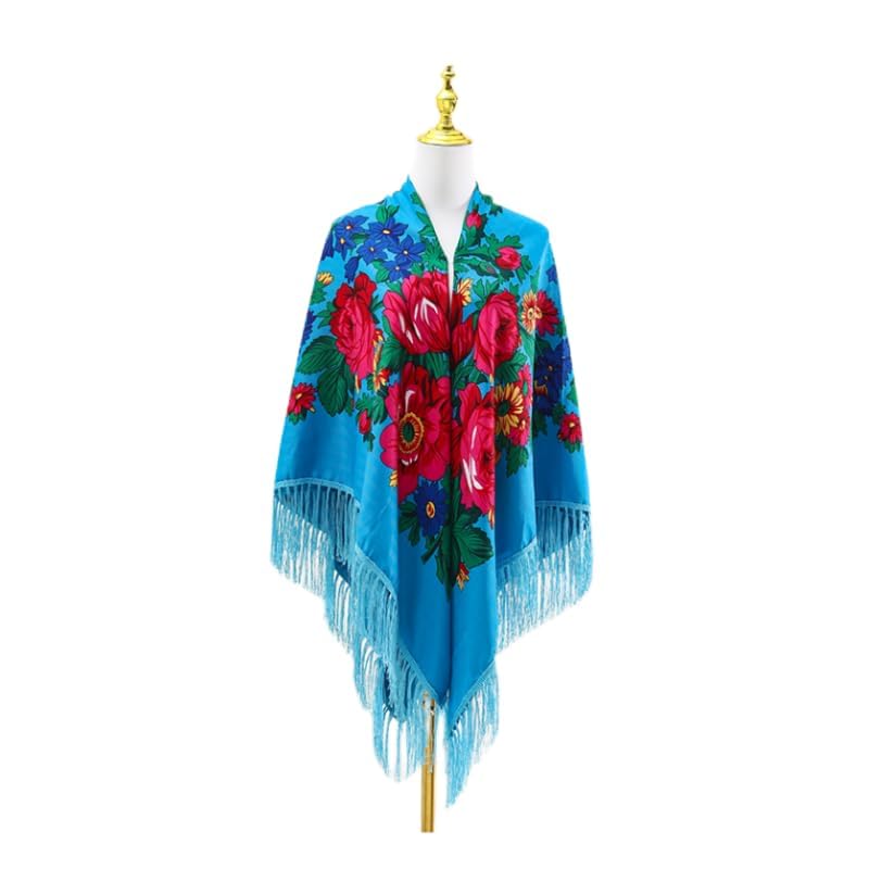 Oversized retro style women's print square multi-functional shawl Ethnic scarf Large square scarf tassel