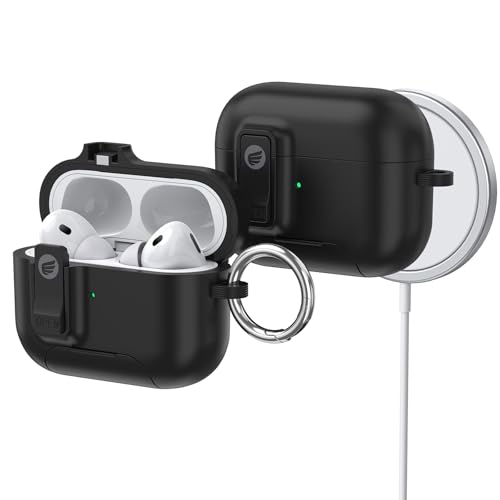 AirPods 4ケース、キーチェーン付きソフトシリコーン保護カバー、ブラック（ブラック、AirPods 4）