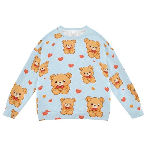 Unisex Cute Bear Print Pullover Little Boys Girls Long Sleeve Fleece Lined Crewneck Sweatshirt Kids Spring Fall Tops
