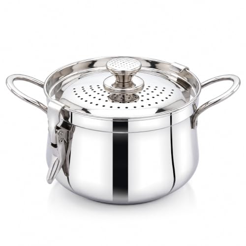 Image of Pigeon Nexa Stainless Steel Strainer Pot 3Litre - Cooking Strainer Pot for Pasta, Noodles, Vegetables, and Rice | Locking Design | Induction Base | 1 Year Warranty
